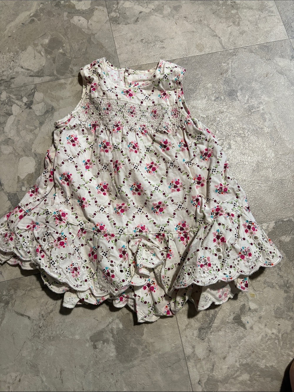 The Children's Place White Floral Eyelet Dress with Pink Flowers
